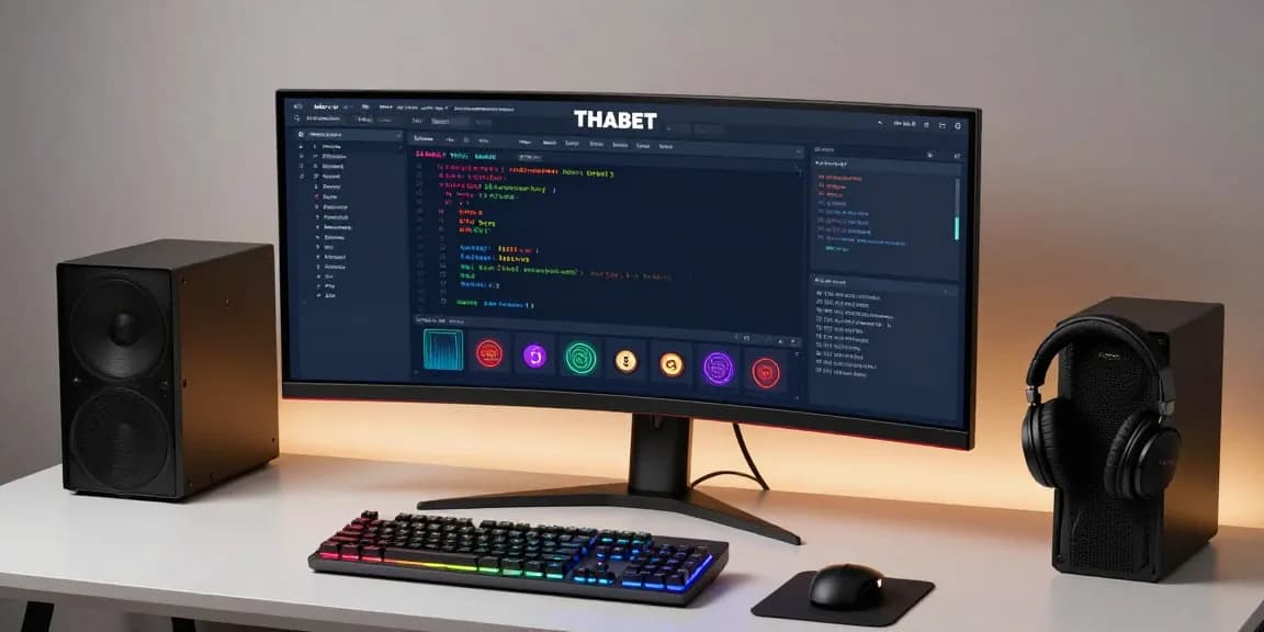 nhà cái THABET software development workspace with advanced coding, digital platform, and innovative AI technology.