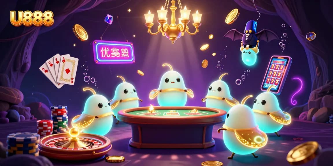 Play exciting casino games at U888 with illuminating glowworms in a vibrant cave setting.