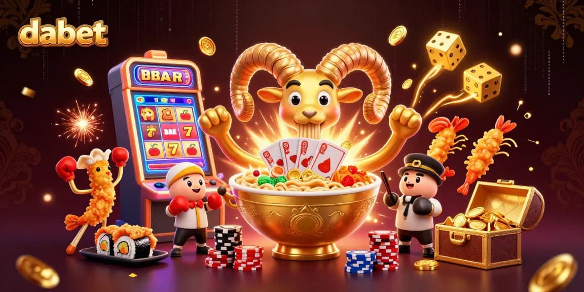Experience dabet's exciting casino scene with vibrant characters and dynamic game symbols.