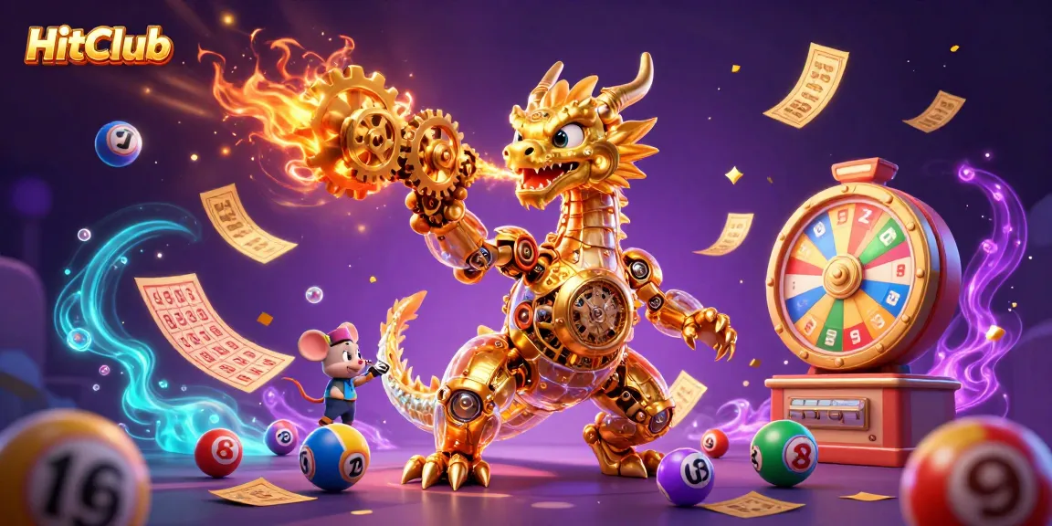 Experience thrilling gameplay at HitClub with a stunning golden dragon and vibrant casino elements.
