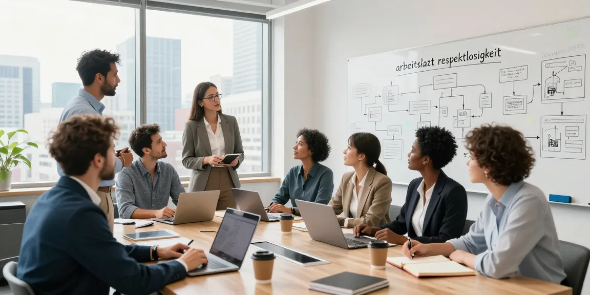 Interaktive Besprechung im modernen Büro gegen Arbeitsplatz Respektlosigkeit mit Team von Fachleuten.