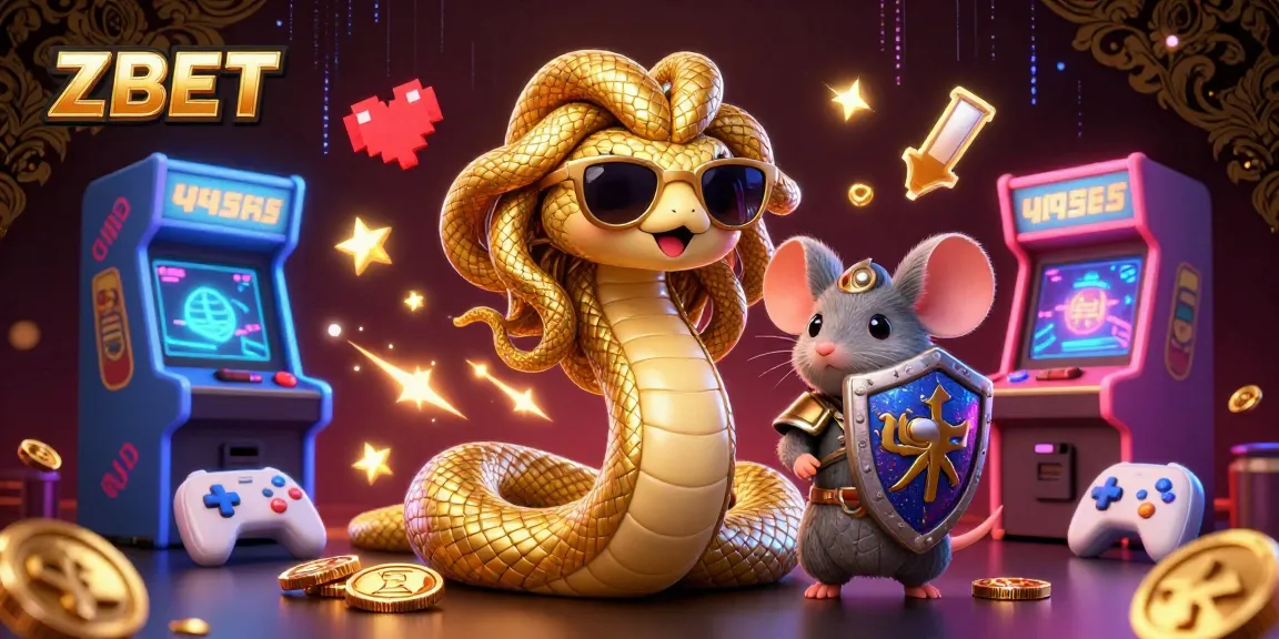 Engage with ZBET's exciting gaming world featuring a friendly Medusa and a warrior mouse amidst vibrant casino elements.