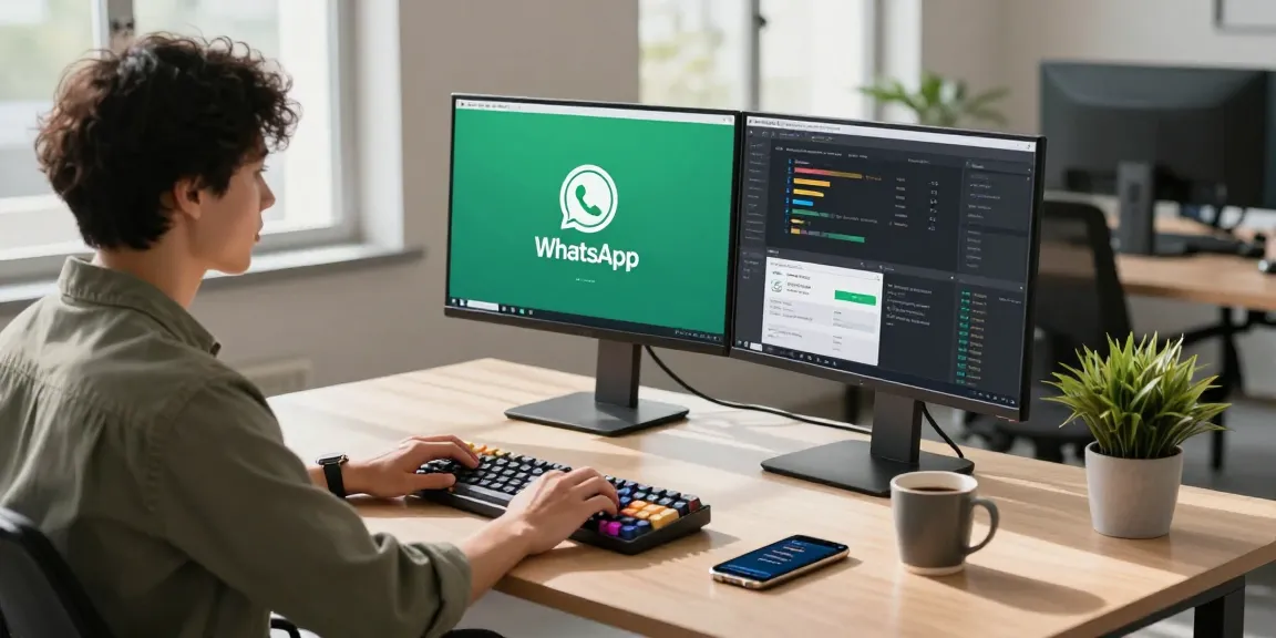 Using WhatsApp電腦版 on a modern desktop setup with a professional ambiance.