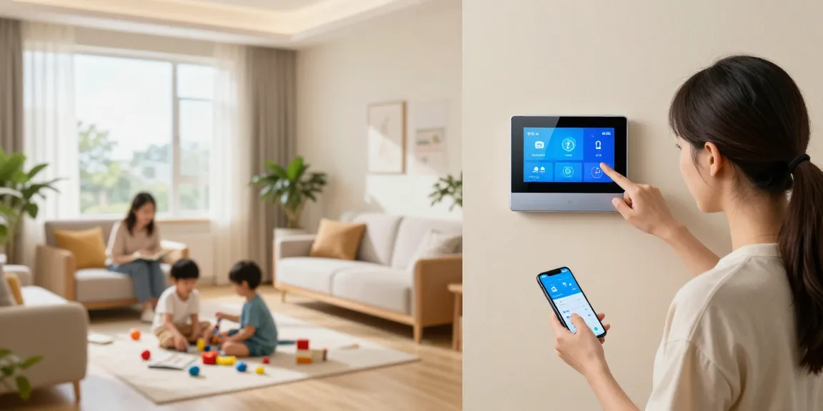 Family enjoying comfort with a smart thermostat in a cozy living room setting