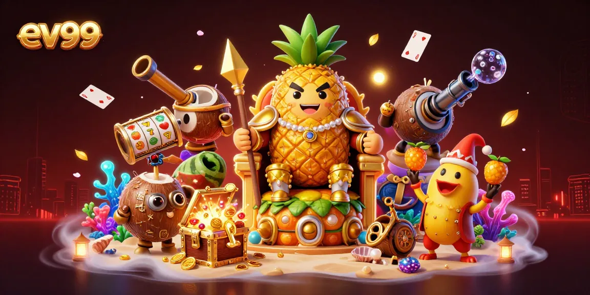 Experience the excitement of ev99 with a vibrant beach casino scene full of action and unique characters.