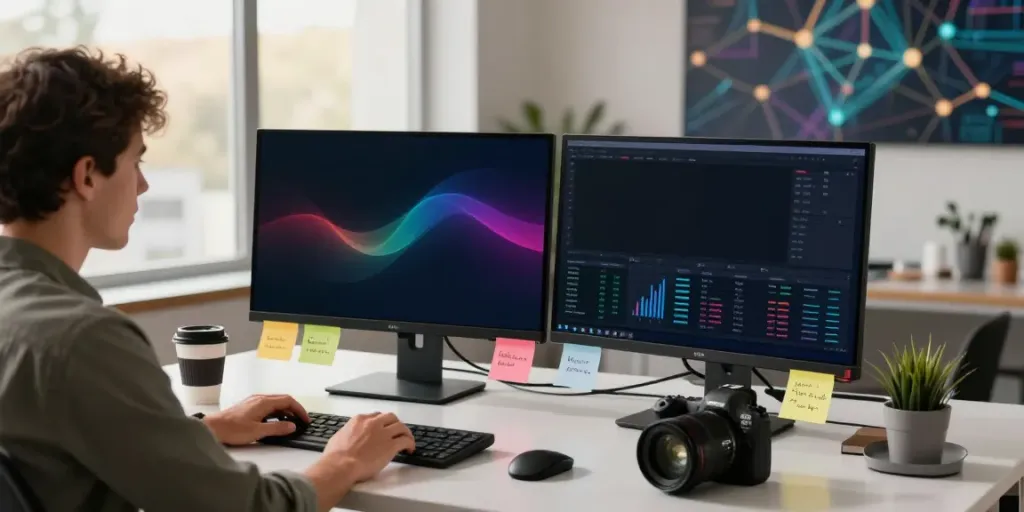 Person engaging with internet-money cryptocurrency transactions in a modern workspace.