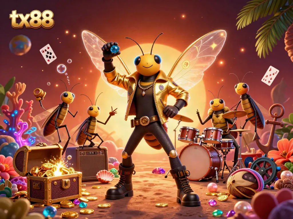 Experience the thrill of winning at tx88 with a vibrant 3D casino illustration filled with excitement and colorful game elements.