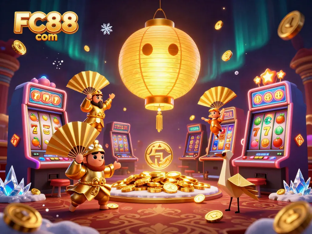 Experience the excitement of FC88 com with vibrant scenes of dynamic casino gameplay and glowing symbols.