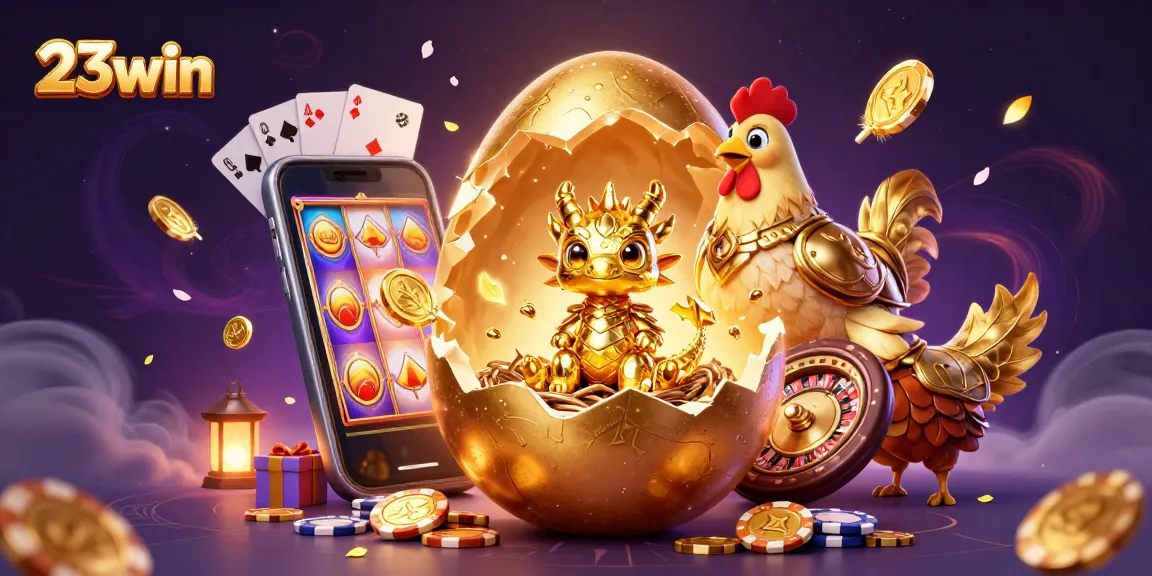 Join the thrilling world of 23win, where a golden dragon and poker chips symbolize big wins!