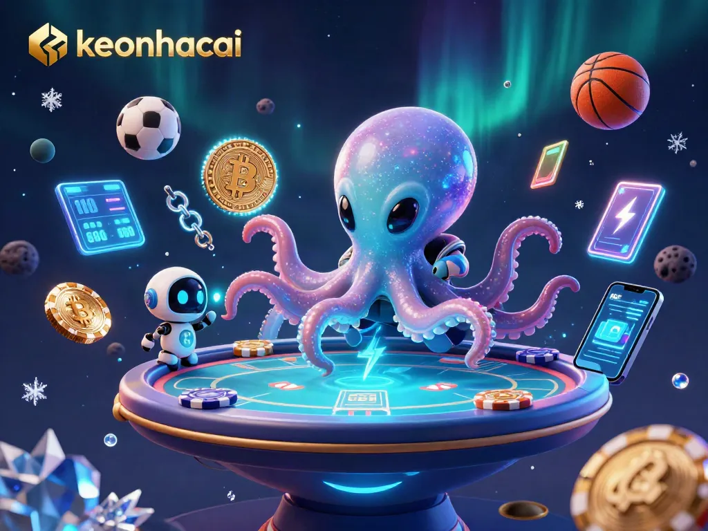 Bet confidently with keonhacai's alien octopus champion at a cosmic sports betting table.