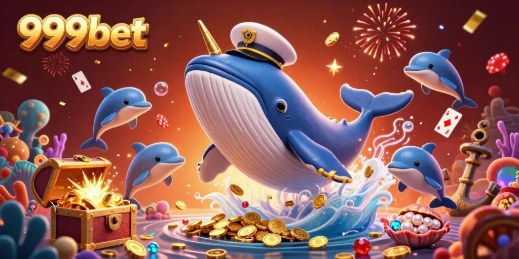 Experience the excitement of 999bet with a vibrant scene of playful sea creatures and treasure in a casino atmosphere.