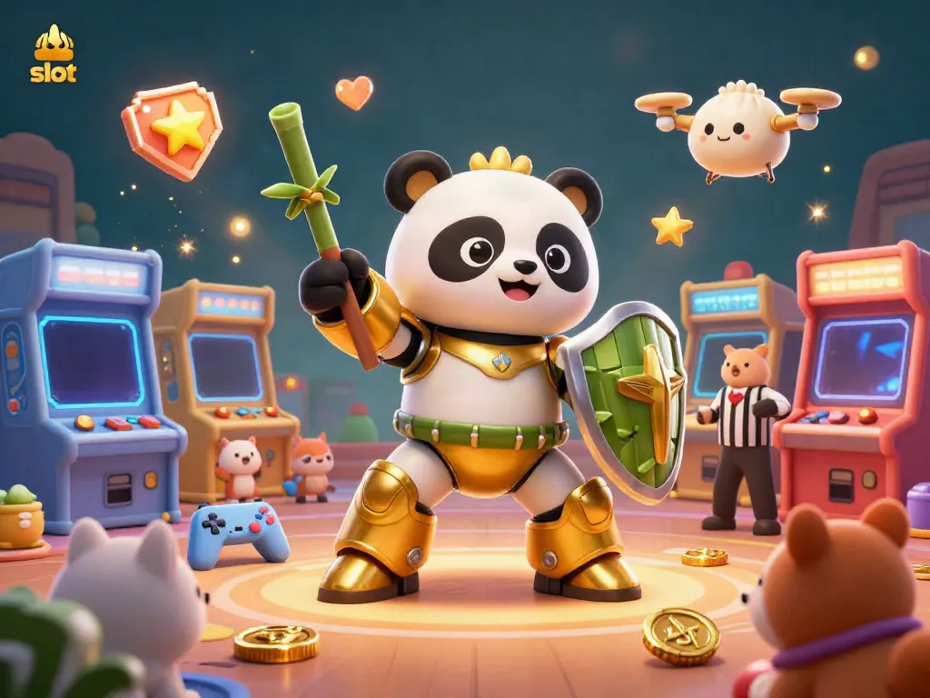 Engage in thrilling slot adventures with vibrant 3D characters and arcade machines in action.