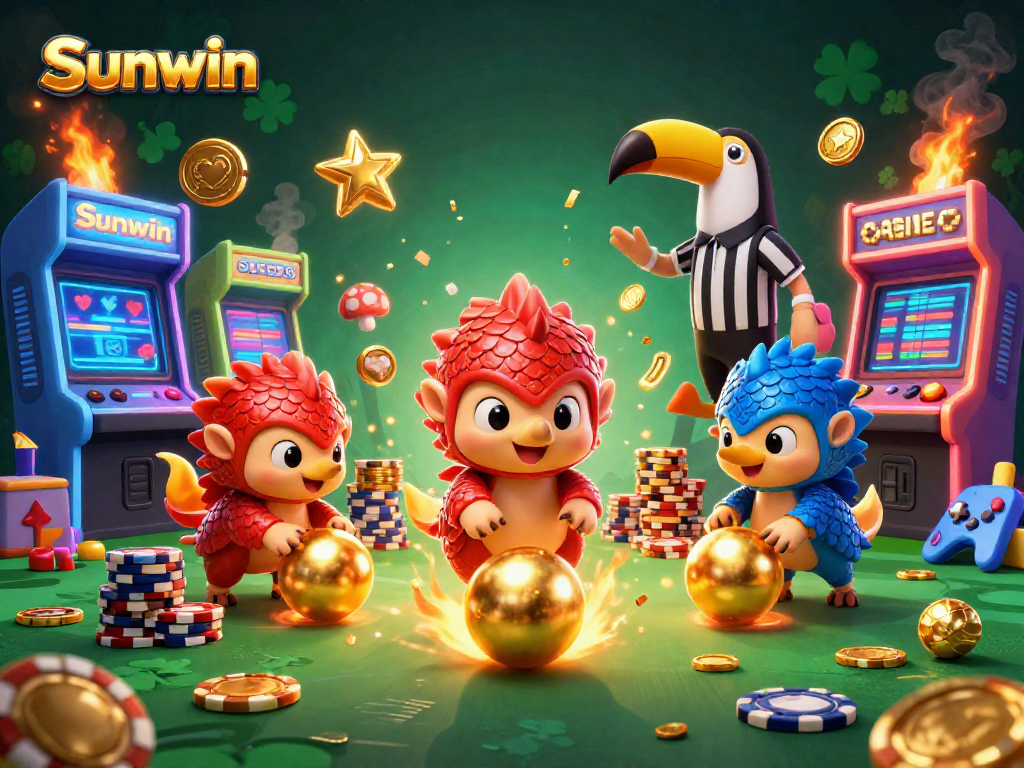 Sunwin pangolins compete in a thrilling casino game, showcasing vibrant arcade action.
