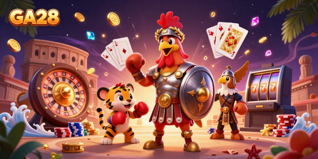 Experience dynamic betting action at GA28 with a gladiator rooster and gaming elements.