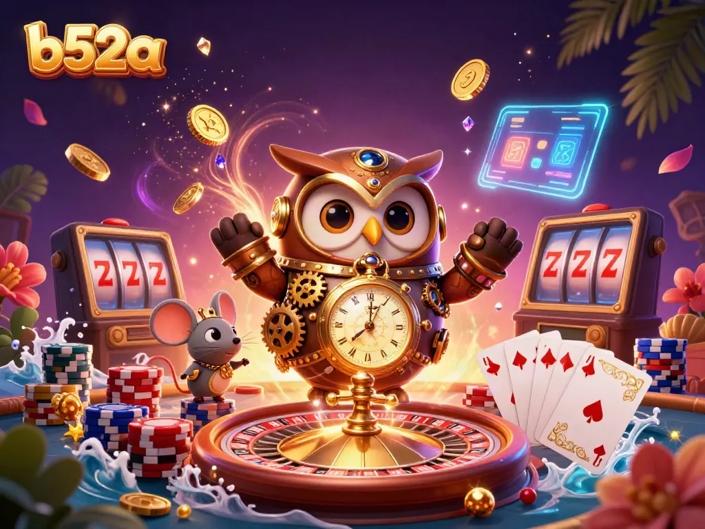 Experience the excitement of b52a with a dynamic casino adventure featuring a time-traveling owl and vibrant gaming elements.