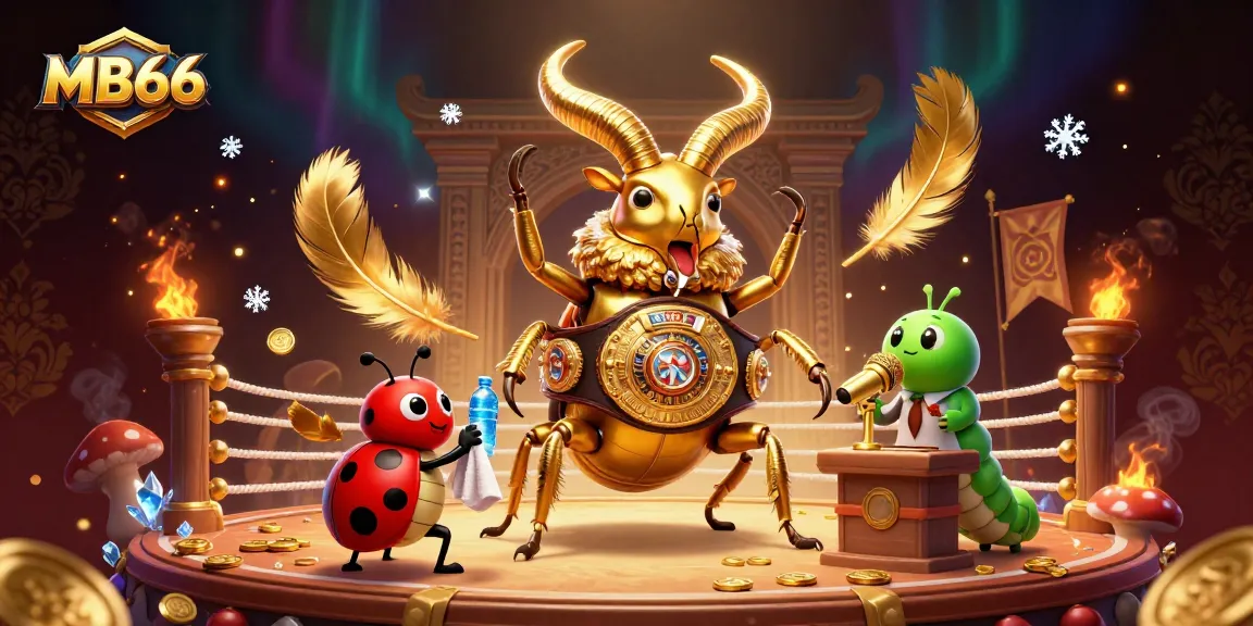 MB66 brings excitement with dynamic betting action, showcasing a glowing stag beetle champion in a colorful arena.