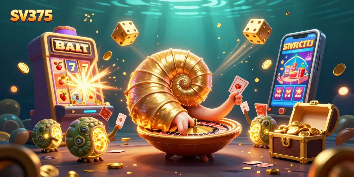 SV375 showcases exciting casino adventures with a giant nautilus and vibrant slot machine elements.