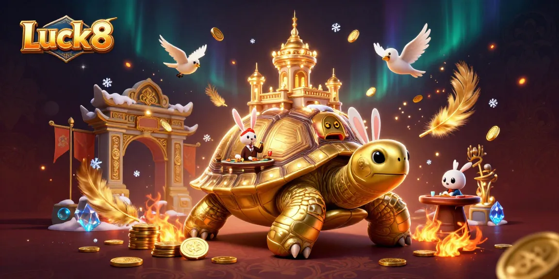 Experience the excitement at Luck8 with a lavish casino scene filled with animated characters and gold coins.