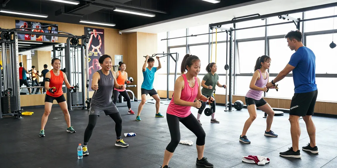 Selliza Shop - Aktive Athleten im Fitnessstudio während des Trainings mit Wasserflaschen und motivierenden Plakaten