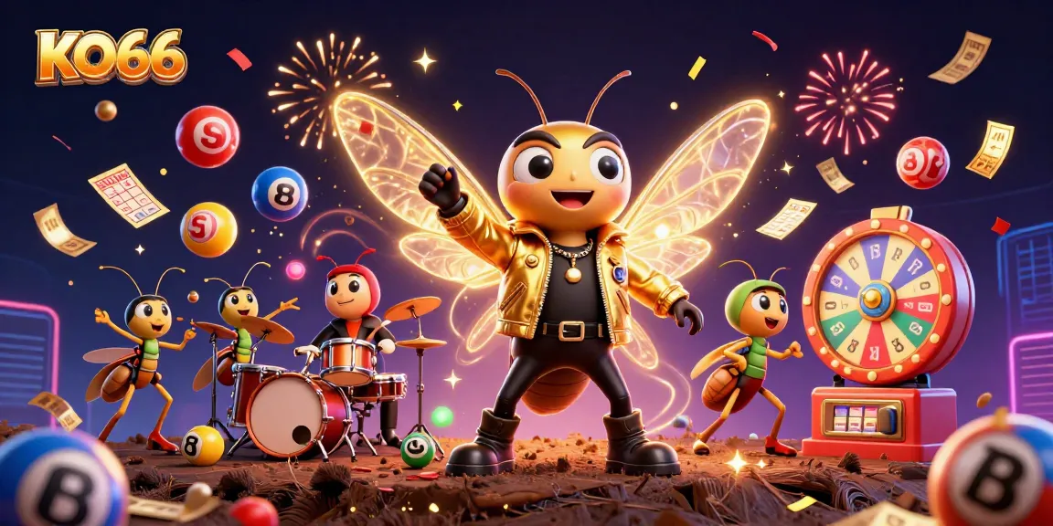 Join the excitement with KO66 as vibrant lottery balls bounce and celebratory elements light up the scene.
