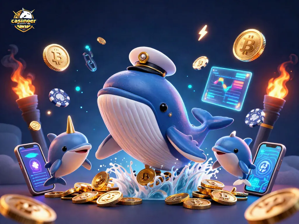 Experience casinoer uden ROFUS excitement with a whale and narwhal amidst crypto coins.
