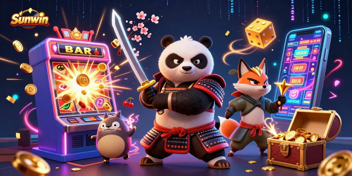 Experience the excitement at Sunwin with dynamic characters in a vibrant casino scene.