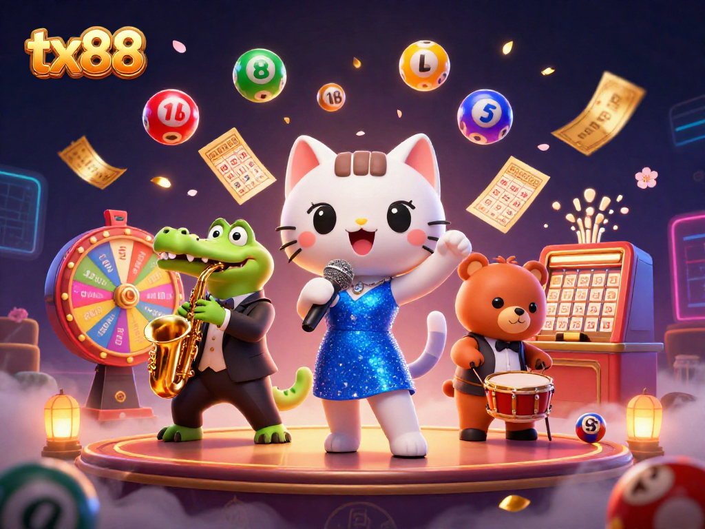 Engage with tx88's vibrant gaming experience featuring lively casino characters and dynamic elements.