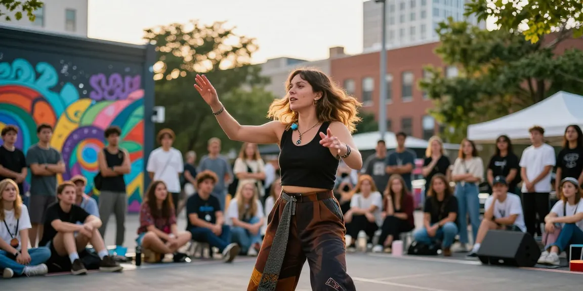 Brianna Lyman age and height showcased during a vibrant urban performance, captivating audience in artistic expression.