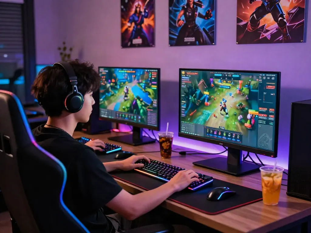 Player engaged in a live game Uk88 session with vibrant graphics and dynamic gaming setup.