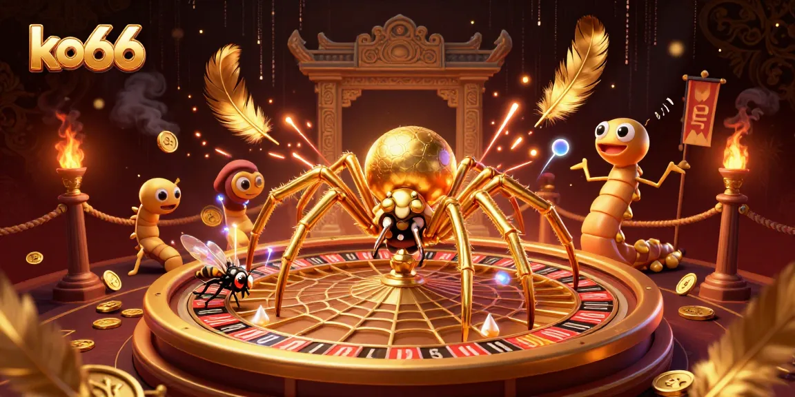Spin the roulette with the golden spider at ko66, surrounded by thrilling gaming elements.