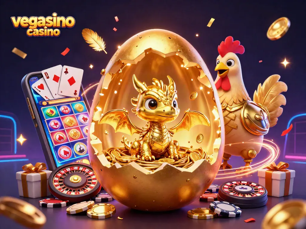 Experience the excitement of vegasino casino with a gold dragon and vibrant slot games.