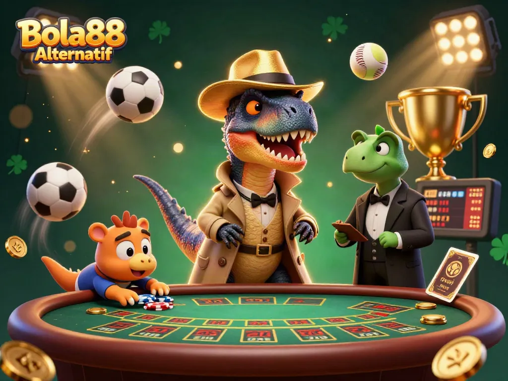 Experience thrilling action with Bola88 Alternatif at a blackjack table featuring animated characters, vibrant elements, and lots of excitement.