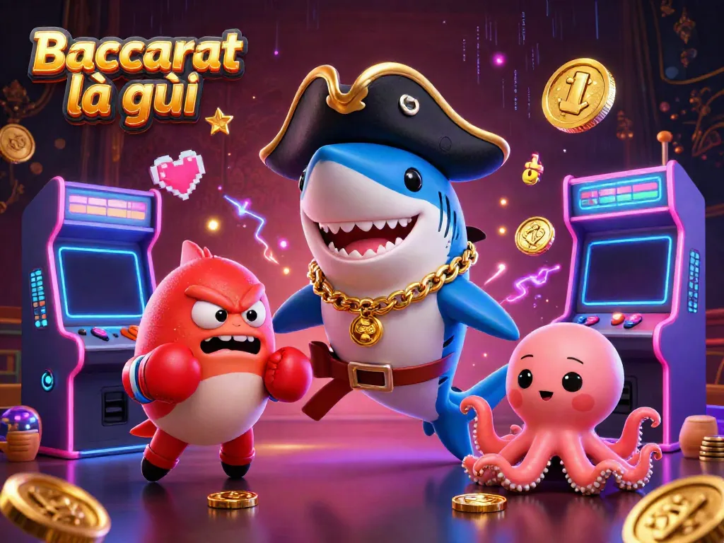 Engage with Baccarat là gì in a vibrant casino-themed scene featuring cartoon characters.