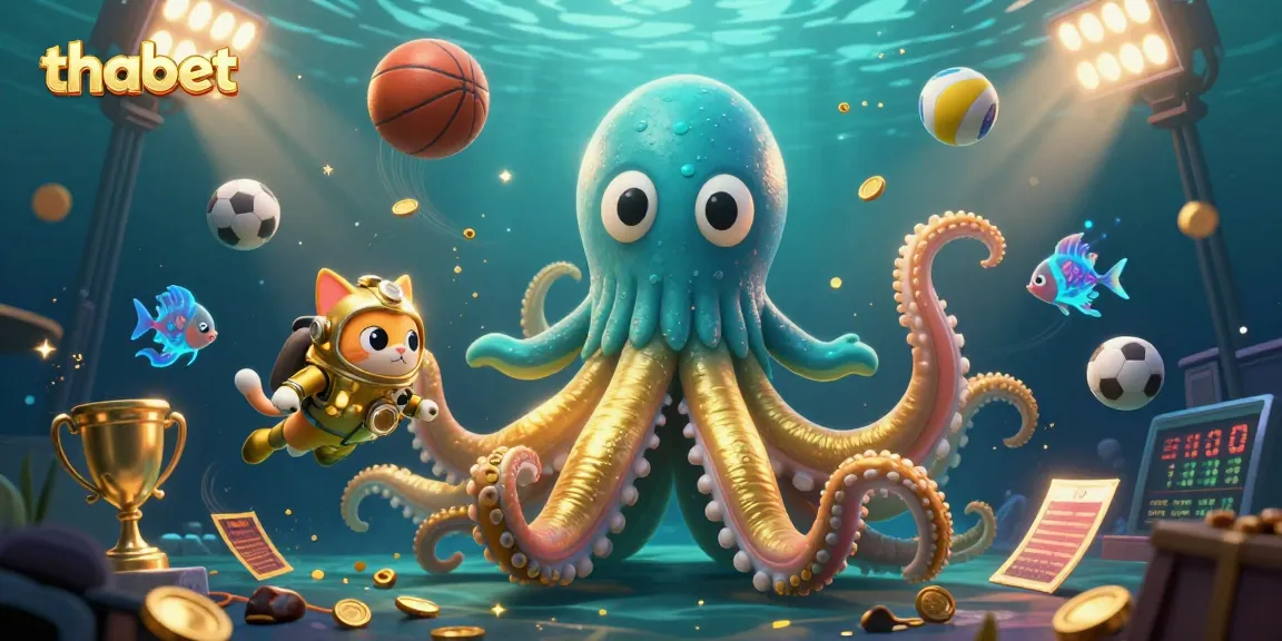 Experience thrilling adventures at thabet with a colossal golden kraken and dynamic sports elements.