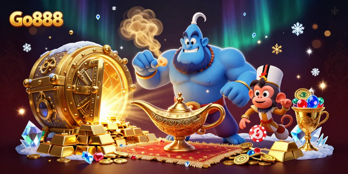 Join the adventure at Go888 and win big with magical treasures in this casino scene.