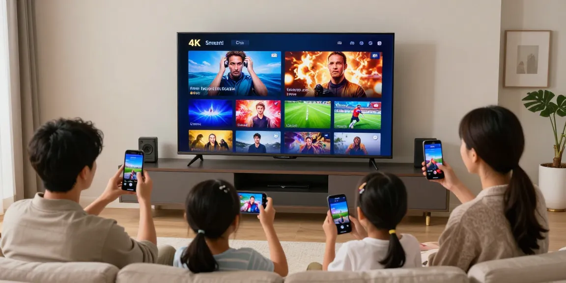 Familie genießt IPTV kaufen im modernen Wohnzimmer mit 4K Streaming.