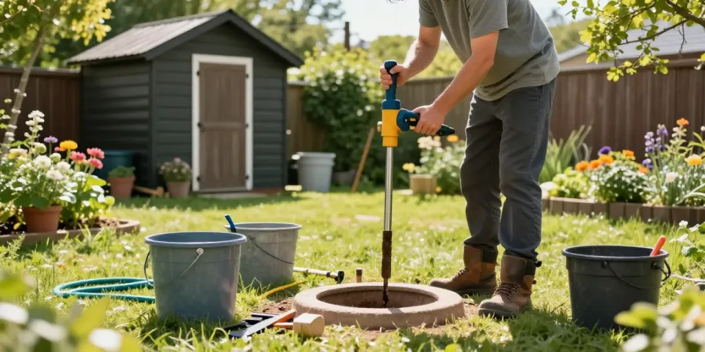 Brunnenbohrer im Einsatz für DIY Brunnenbau im Garten