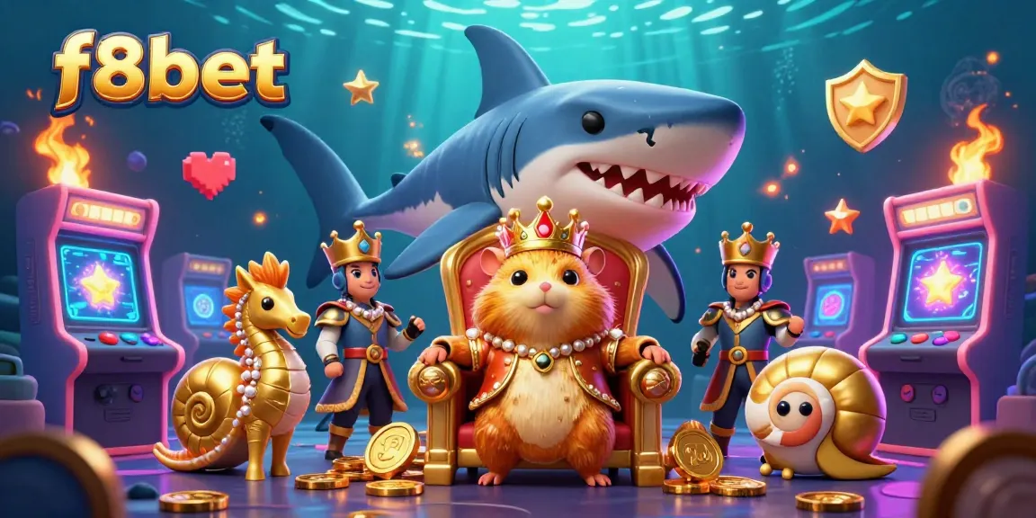 Experience vibrant gaming excitement with f8bet featuring a golden hamster king on a megalodon throne.