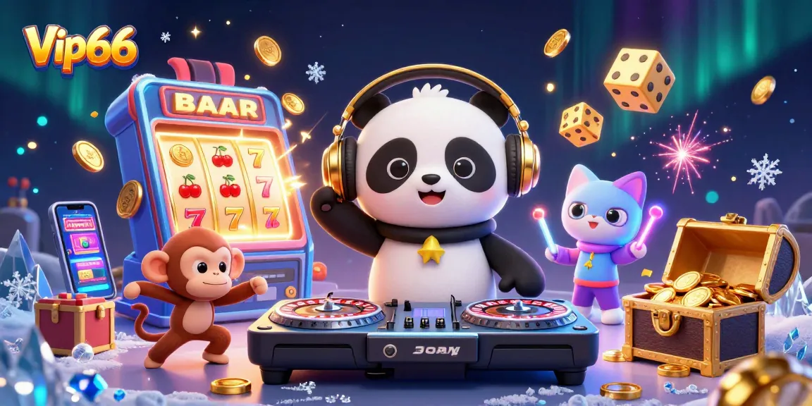 Engage with Vip66 in a vibrant casino scene featuring dynamic cartoon characters and rich visual details.