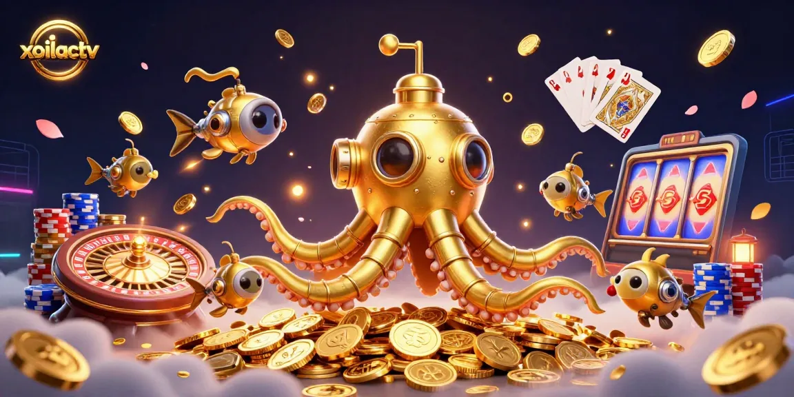 Experience live sports action with xoilactv’s vibrant 3D kraken submarine amid golden coins and exciting games.