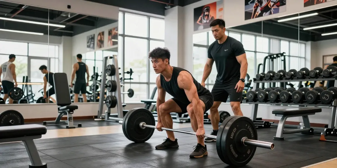 Prime Pharma Steroide-Nutzer hebt Gewichte in einem modernen Fitnessstudio und zeigt Engagement für Fitness.