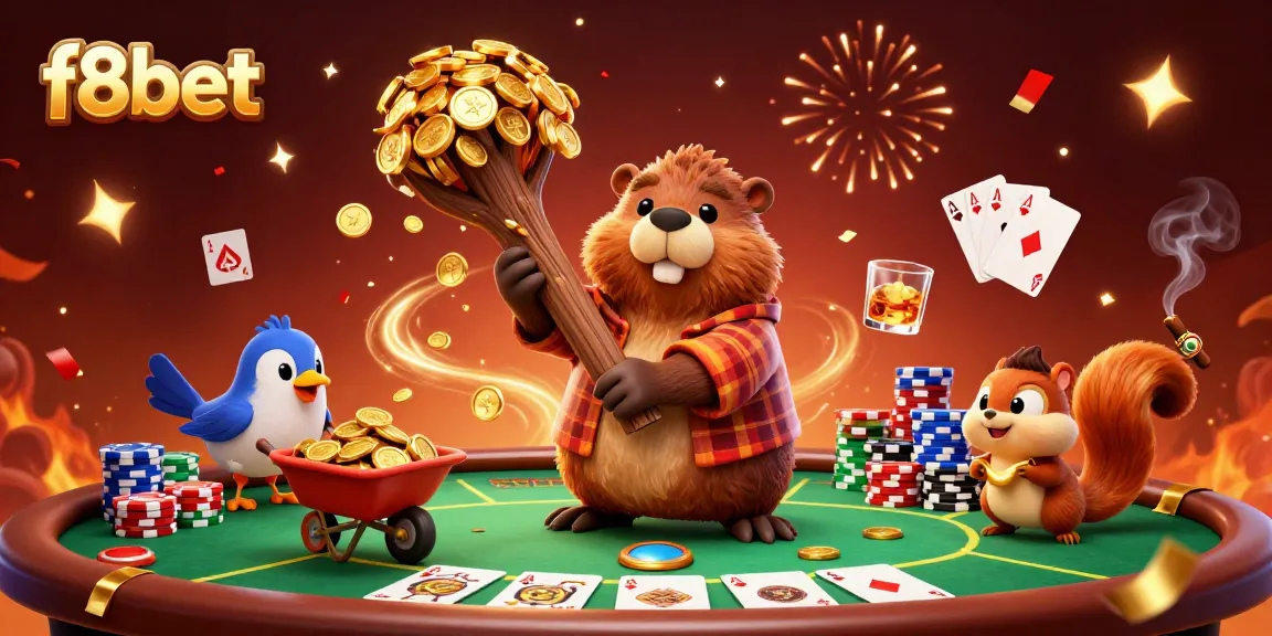 Engage in thrilling gameplay at f8bet with a colorful 3D cartoon casino scene featuring various gaming elements.