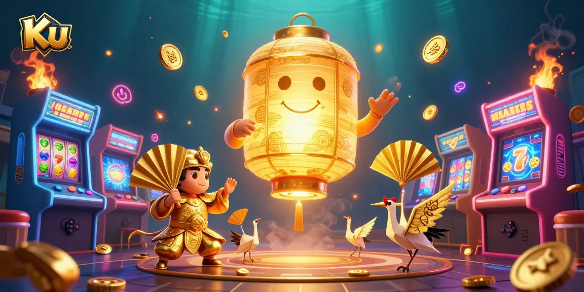 Experience the thrill of Ku gaming with a golden lantern spirit at a vibrant night market casino.
