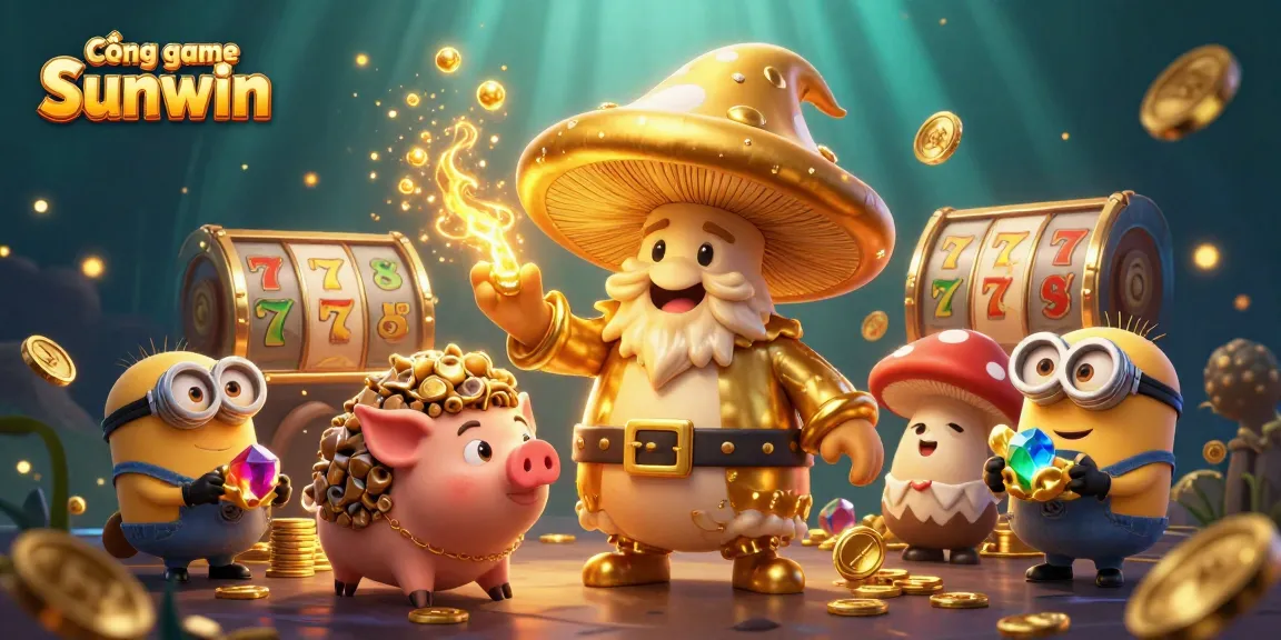 Win big at Cổng game Sunwin with engaging 3D illustrations of magical characters and vibrant casino elements.
