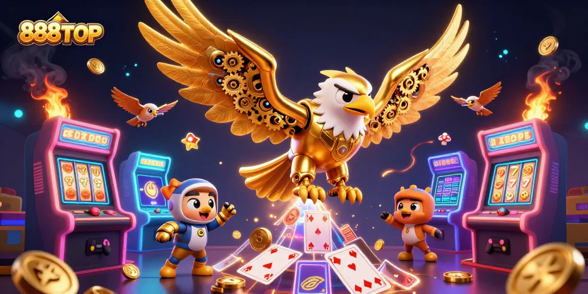 Experience thrilling gameplay with 888TOP's captivating casino scene featuring a golden eagle.