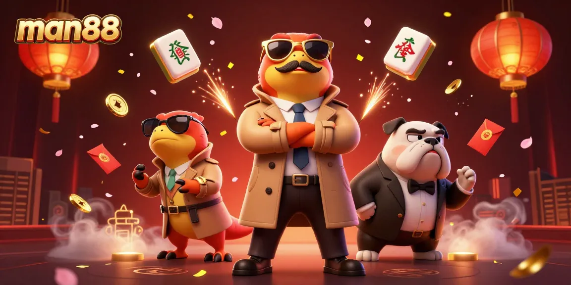Enjoy an exciting man88 gaming scene with cartoon raptors and vibrant casino elements.