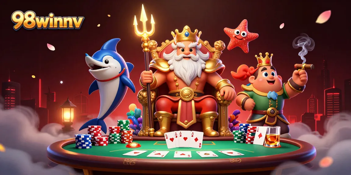 Experience thrilling poker action with 98winnv as Neptune and samurai guard reveal vibrant card strategies.