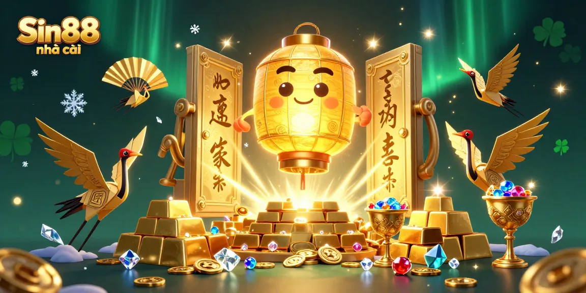 Win big with Sin88 nhà cái at an enchanting night market casino scene filled with treasure and magic.